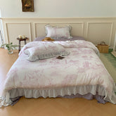 Victorian Inspired Soft Lace Ruffle Bedding Set - Purple